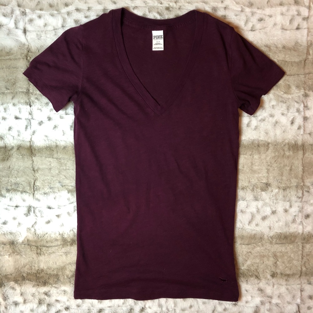 PINK Wine Burgundy Purple Sleepwear V Neck Tee S